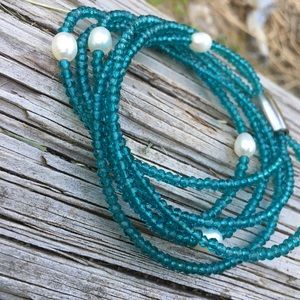 Vantel Pearls Wrap Bracelet Teal